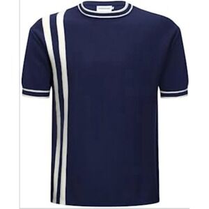 NWT Oxknit Men's 3XL Retro Stripe Knit T-Shirt Navy Blue White Mod Vintage Style